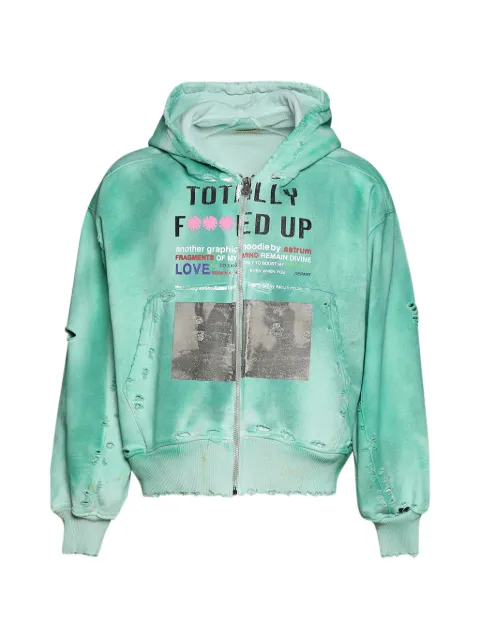 astrum distressed-effect graphic-print hoodie Green AHSS26HO04GRN