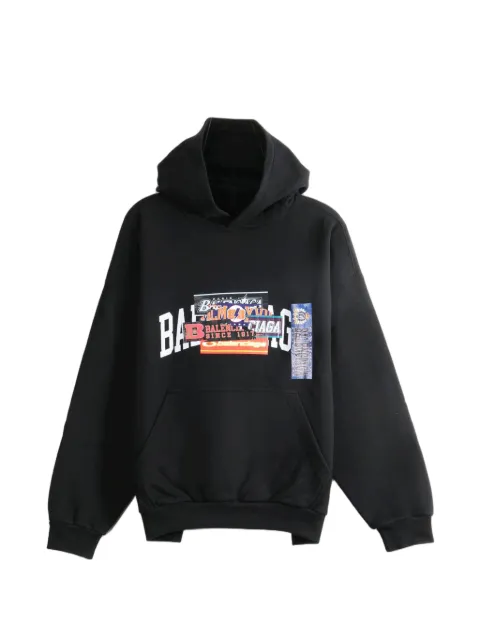 Balenciaga logo-print cotton hoodie Black 871956TUVS8