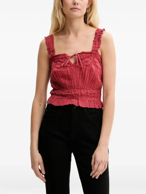 GUESS USA Reya smocked broderie-anglaise top Red W5GH0UWE340