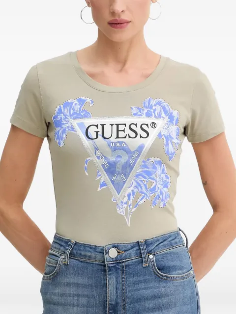 GUESS USA logo-print floral-detail T-shirt Neutrals W5GI08J1314
