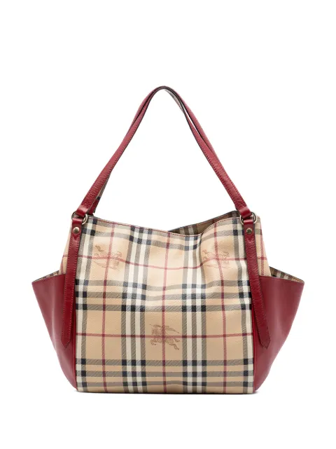 Burberry Pre-Owned 2000-2017 Small Leather Trimmed Haymarket Check Coated Canvas Canterbury tote bag Red VNB37AW03NC0K9OO