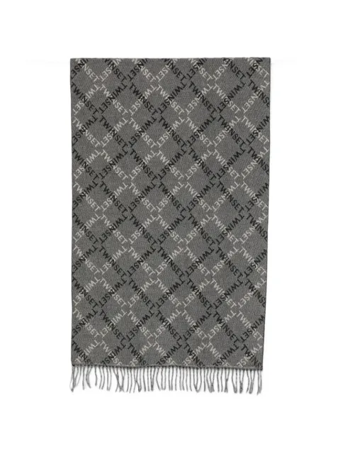 TWINSET logo-print fringed scarf Grey 262TA4310