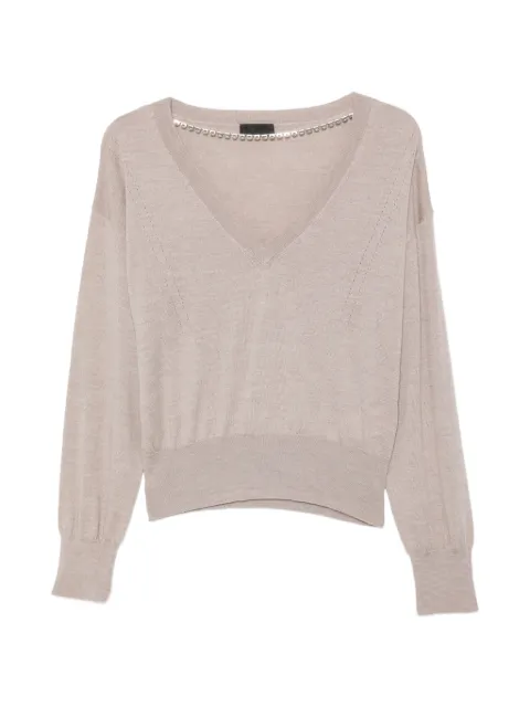 LIU JO crystal-embellished V-neck sweater Neutrals CF6186MA82O02158
