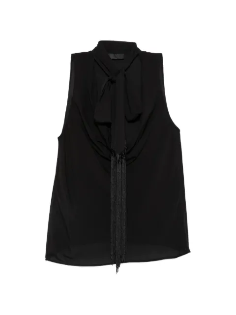LIU JO fringe-detail pussy-bow top Black CF6206T2578