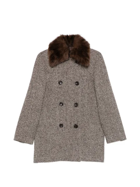 LIU JO herringbone faux-fur collar coat Brown CF6210T868AD3084
