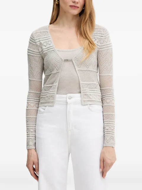 GUESS USA pointelle-knit logo-plaque cardigan Grey W5GR15Z3E22