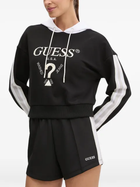 GUESS USA logo-embroidered striped-sleeve hoodie Black V5GQ17KCRT1