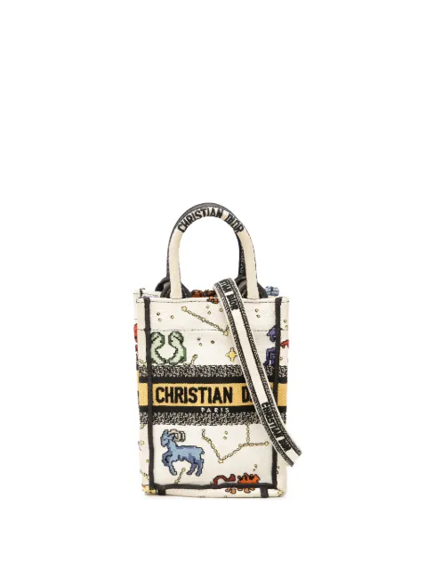Christian Dior Pre-Owned 2022 Mini Embroidered Canvas Pixel Zodiac Vertical Book Tote satchel White 76H6IW5BRX0G23Z9