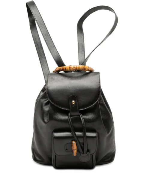 Gucci Pre-Owned 20th Century Calfskin Bamboo Drawstring backpack Black N5DS8O8B5HIOCYYF