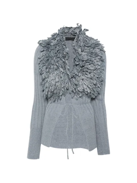 LIU JO fringe-trim ribbed-knit cardigan Blue CF6239MA81M