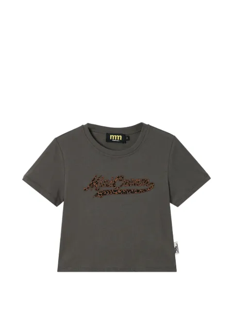 Mini Cream leopard-print logo-patch T-shirt Grey 6UM655A
