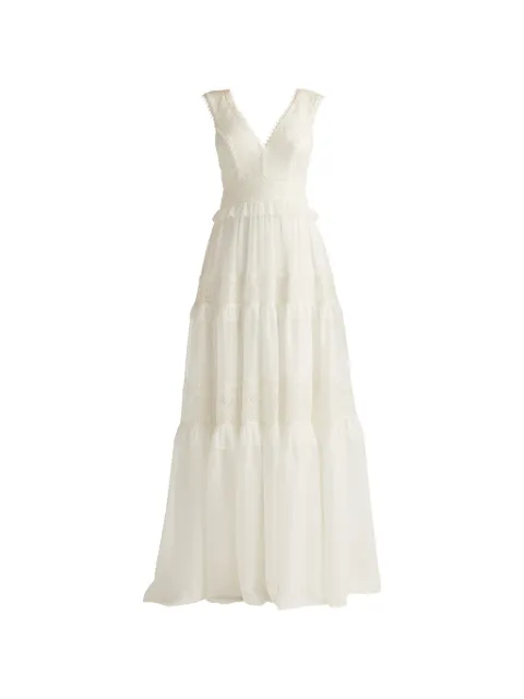 Tadashi Shoji maxi Shiva lace-panelled tiered dress Neutrals CFW24598LBR