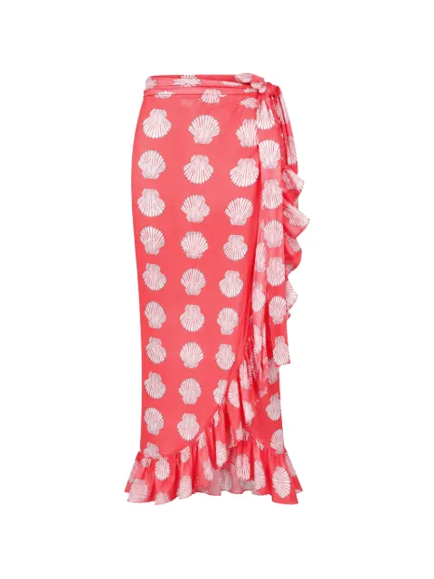 NIMO WITH LOVE Mullein ruffled shell-print skirt Red NLMULLEIN