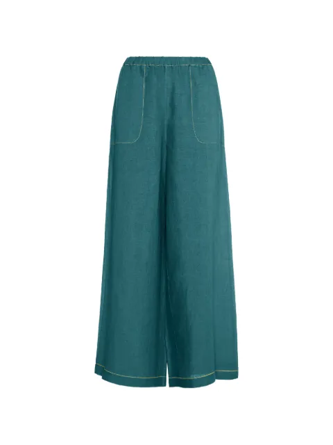 ERES contrast-stitch wide-leg trousers Green 232649