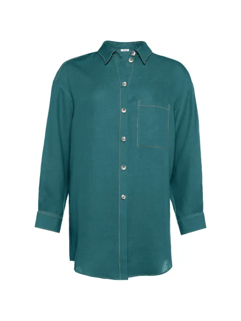 ERES Flashing contrast-stitch chest-pocket shirt Green 272649