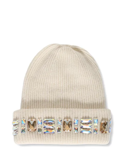 Melrose High crystal-embellished ribbed-knit beanie hat Neutrals MHH11AW25