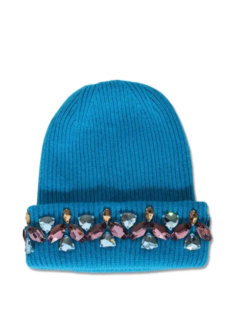 Melrose High crystal-embellished ribbed beanie hat Blue MHH11AW25