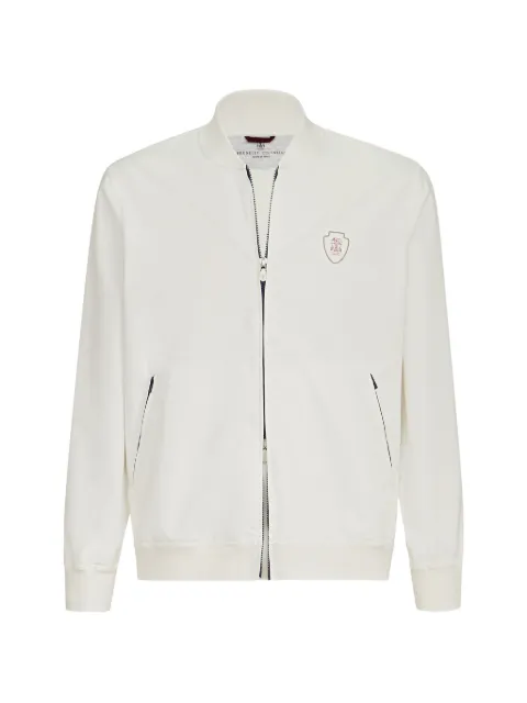Brunello Cucinelli logo-patch zip-up jacket White MB4229084TCYB01