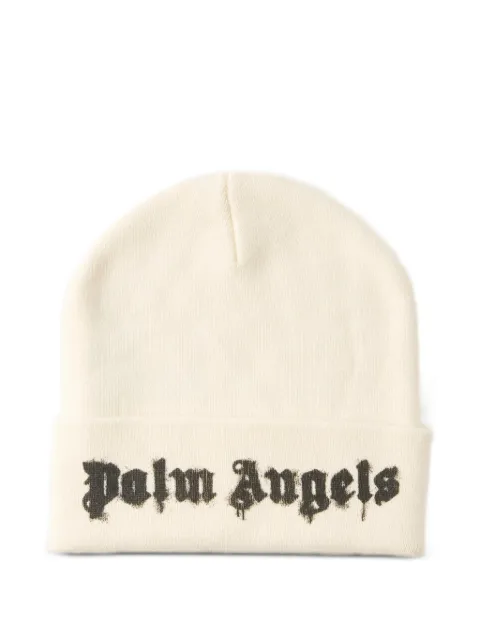 Palm Angels Dripping logo-intarsia beanie hat White PMLC022S26KNI002