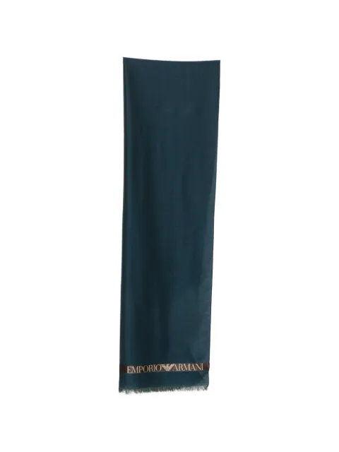 Emporio Armani logo-print frayed scarf Blue EM005576AF26151