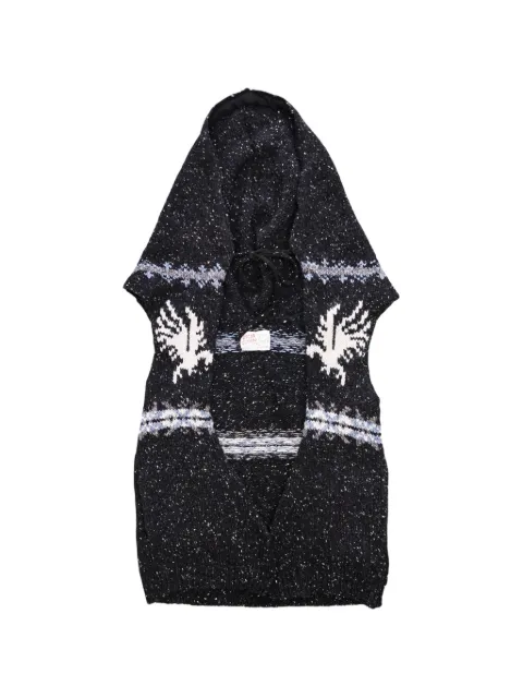 Oscar Ouyang Eagle sleeveless Fair Isle hooded sweater Black OOSS260012
