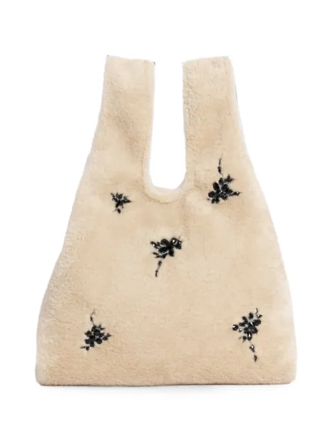 Simone Rocha embellished faux-fur shopper bag Neutrals BAG224B0834BLONDEJET