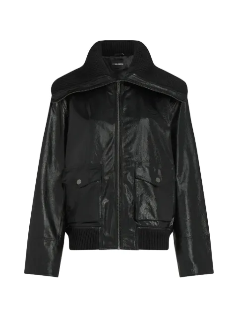 Karl Lagerfeld knitted-collar leather jacket Black B4W14007999