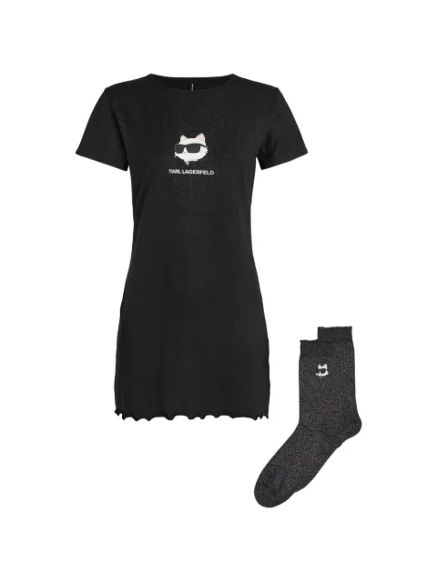 Karl Lagerfeld Ikon glitter pajama dress & socks gift set Black B4W45020999