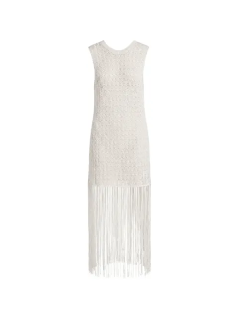 GANNI pointelle-knit fringe-detail dress Neutrals A1030567