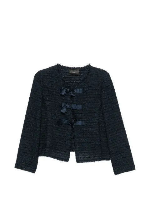 Emporio Armani bow-detail frayed-edge jacket Blue EW003313AF20493UB102
