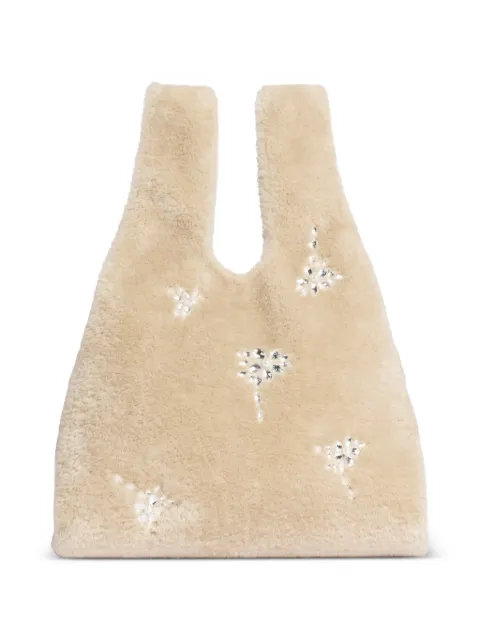 Simone Rocha embellished faux-fur tote bag Neutrals BAG224B0834BLONDEPEARLCLEAR