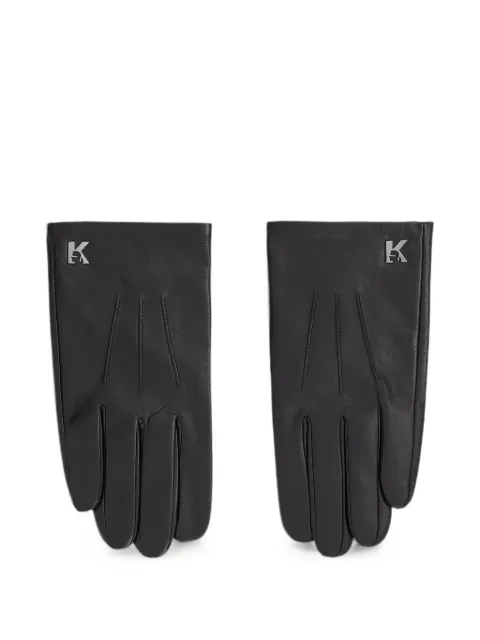 Karl Lagerfeld Jeans logo-plaque leather gloves Black B4M33080