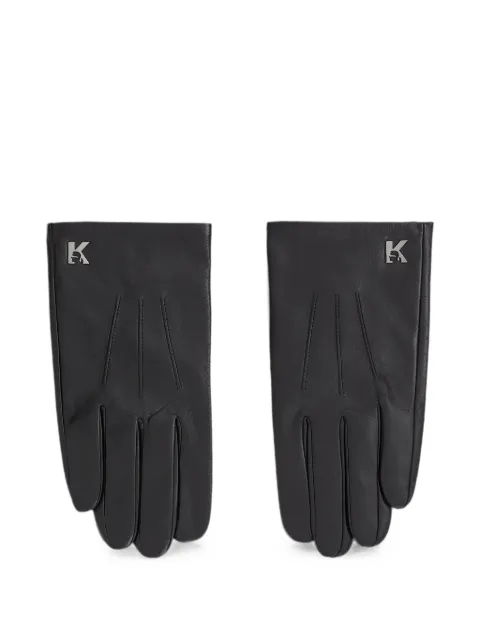 Karl Lagerfeld Jeans logo-plaque leather gloves Black B4W33080