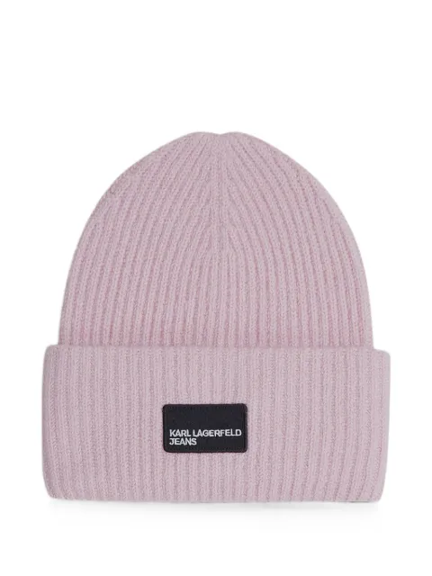 Karl Lagerfeld Jeans logo-patch long beanie Pink A4W330792QE