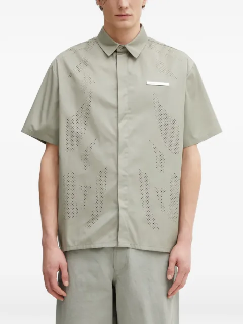 HELIOT EMIL Alsoran perforated logo-plaque shirt Green SS26M05077LDG23