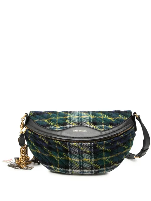 Balenciaga Pre-Owned 2018-2026 Diagonal Quilted Wool Allover Logo Souvenir XS belt bag Green 9W5FPPBGKIKUCSQR