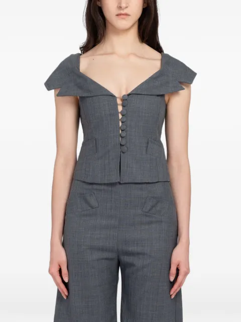 GANNI off-shoulder button-up top Grey A1020