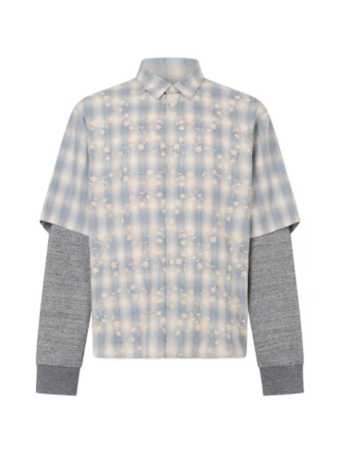 DSQUARED2 classic check embroidered double-sleeve shirt Grey S74DM1040D35502