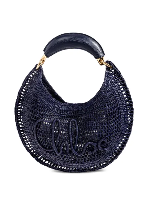 Chloé Summer Banana logo-embroidered raffia tote bag Blue CH25US902P08