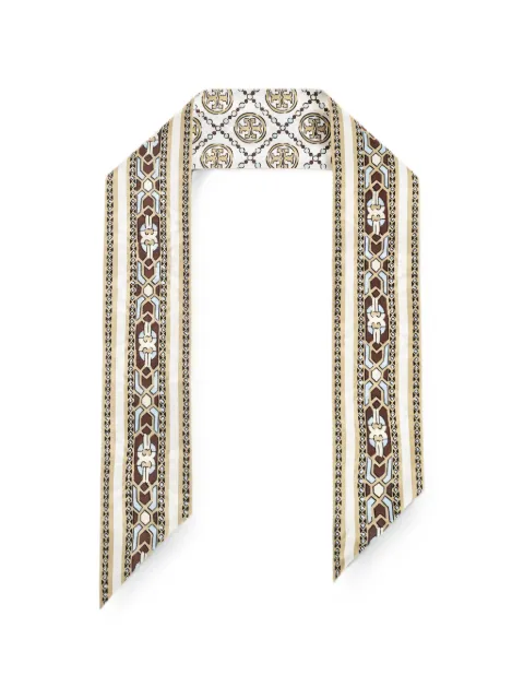 Tory Burch logo-print silk scarf Neutrals 184109