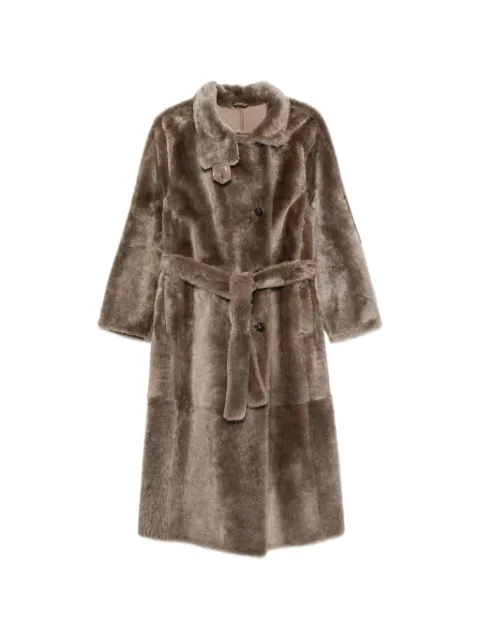 Brunello Cucinelli belted shearling coat Neutrals MPMRA9794C9807