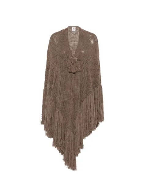 Chiara Is fringed-hem crochet-knit cape Brown SPEO001WP