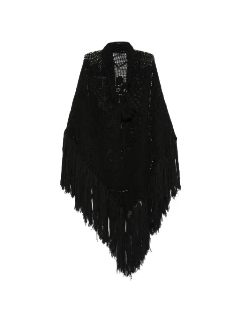 Chiara Is fringed crochet-knit cape Black SPEO001WP