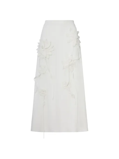 FARM Rio floral-appliqué A-line midi skirt White 355553