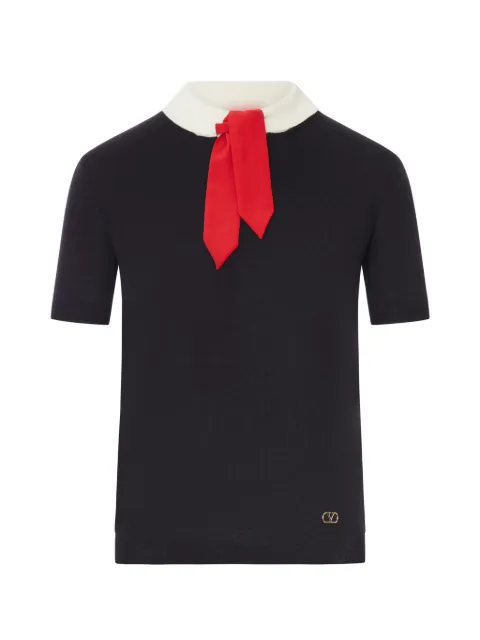 Valentino Garavani pussy-bow short-sleeved knitted T-shirt Black BKC75IAF5