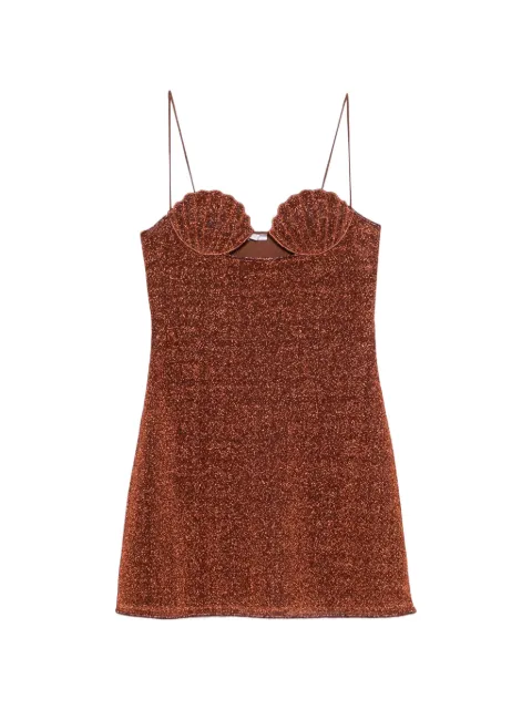 Oséree Lumière shell-patch lurex-thread mini dress Brown LJF257LUREX