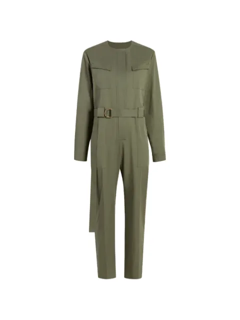 Another Tomorrow belted collarless jumpsuit Green A121JS001COOLG
