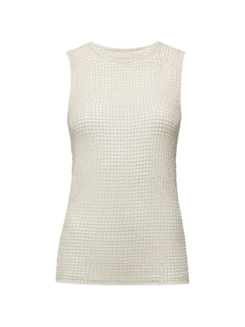 Another Tomorrow beaded mesh-knit top Neutrals A424KT142VICRM