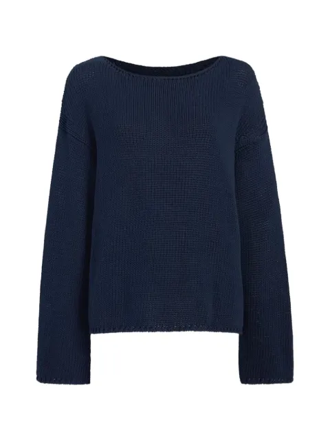 Another Tomorrow draped-knit cotton sweater Blue A221KS001CONVY