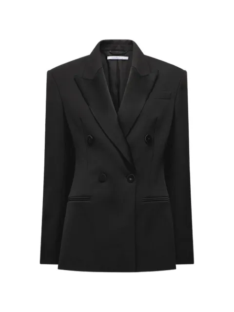 Another Tomorrow double-breasted satin-lapel jacket Black A325JK061WVBLK